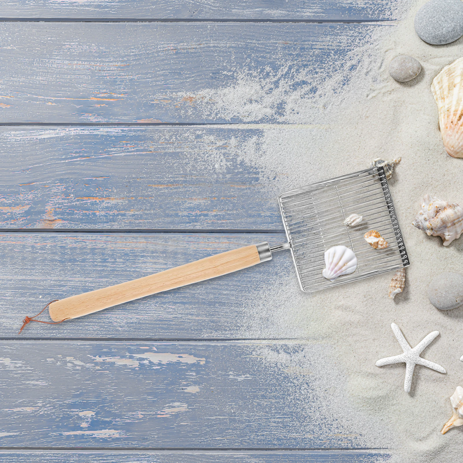 Łopatka do piasku plażowego dla dzieci, przesiewacz, ręczna siatka, zabawki, drewniana rączka, nierdzewna, przedłużona konstrukcja, przenośna, lekka, na lato.