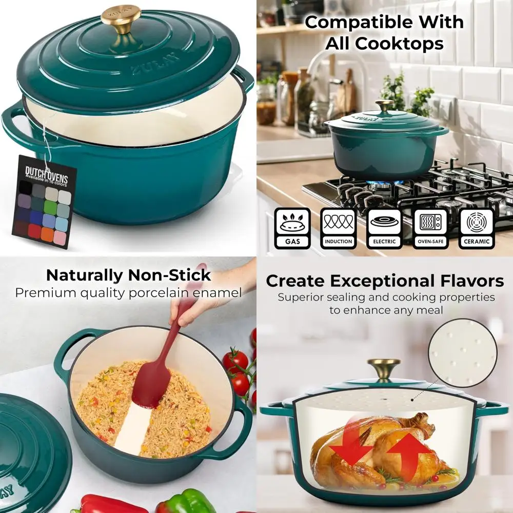 

Эмалированная чугунная голландская духовка, 5-литровый горшок с крышкой — сверхмощная, безопасная для духовки до 500 ° F, долговечная посуда премиум-класса для каждой кухни