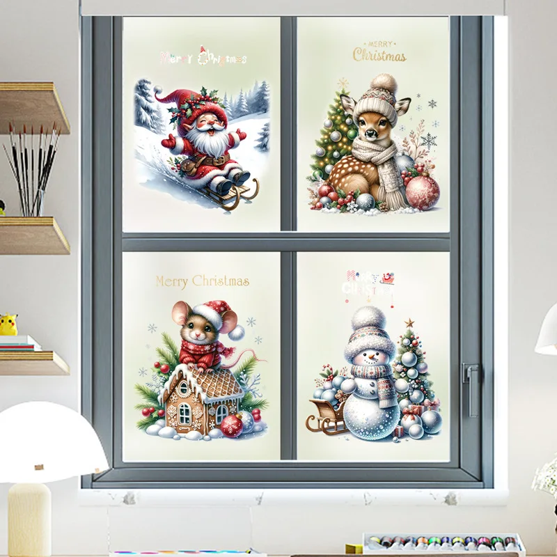 Weihnachts-Wandaufkleber, Weihnachtsmann, Rentier, Schneemann, abnehmbare Fensteraufkleber für Zuhause, Geschäft, Dekoration, Neujahr, Festival, Glasdekoration