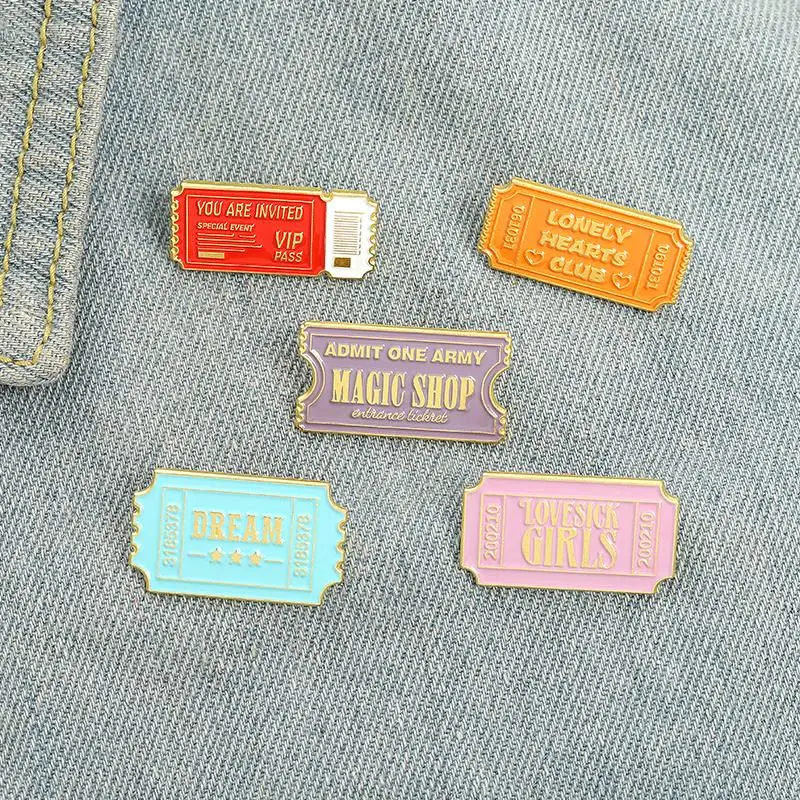 Tickets Enamel Pins Custom Dream Admit One Pass Brooch Lapel Badge Bag Cartoon Jewelry Gift for Kids Friends