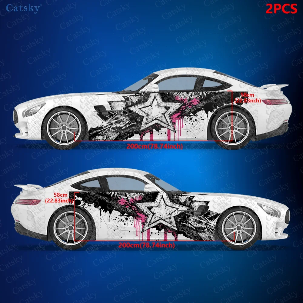 2pcs.Graffiti Star Cluster Car Side Decals | Self-Adhesive PVC Waterproof & Scratch-Resistant Stickers, Fashionable Decal