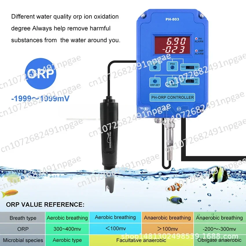 Digital 2-In-1 PH/ORP Meter Redox PH-ORP Controller w/ Output Power Relay for Aquarium Hydroponics Plant Pool Spa Water Tester