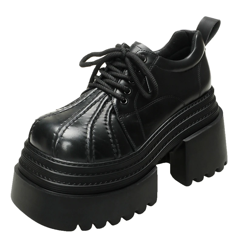 

10CM Fashion Spring Women's Leather Sneakers High Platform Lace-up Casual Leather Shoes Autumn Thick Sole Heels Walking Shoes