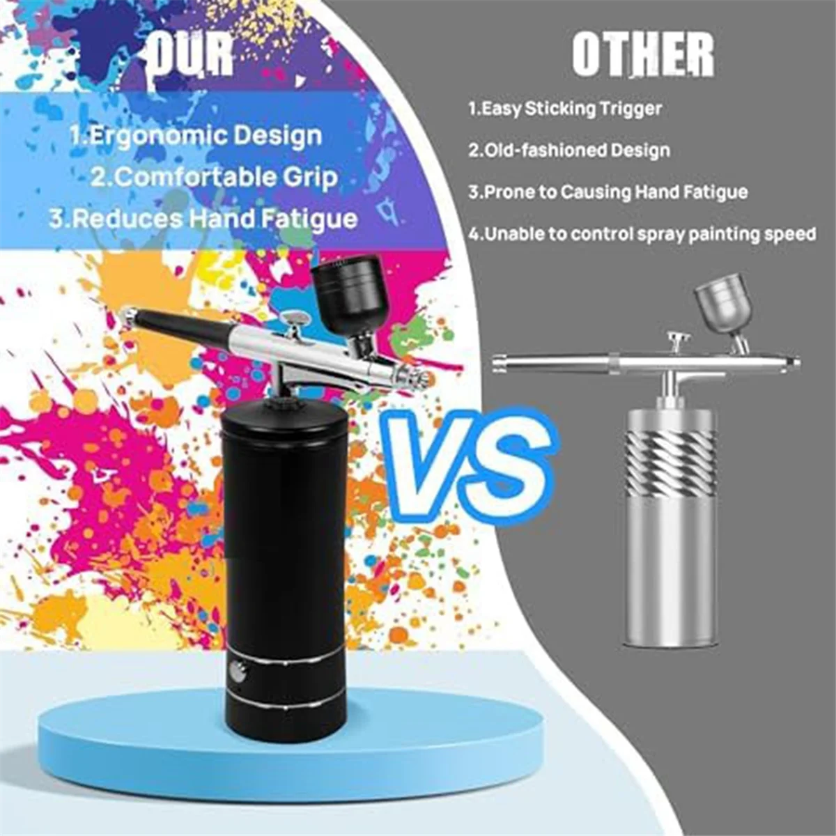 

Комплект аэрографа с воздушным компрессором и перчатками-27PSI Аэрограф высокого давления со шлангом Беспроводная аэрограф для покраски моделей Черный