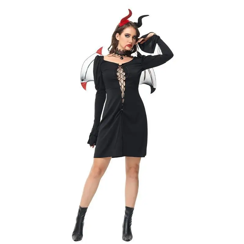 Neues Halloween Hexe Riemchen Kleid sexy Hexe Cosplay Bühnen kostüm