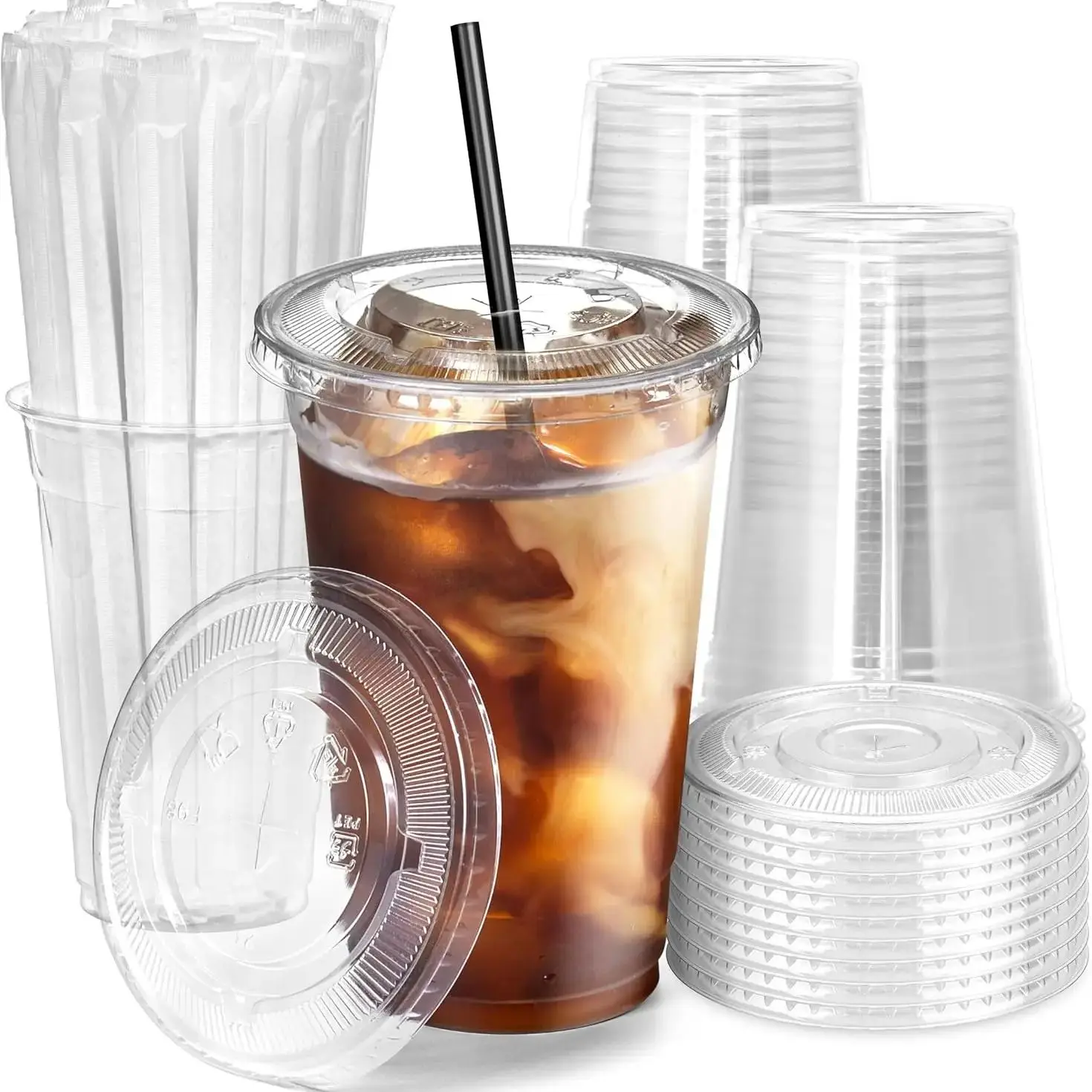 50 Sets 12/16/20/24 OZ Doorzichtige Plastic Bekers Deksels en Rietjes voor Ijskoffie Kopjes Wegwerp Smoothie Cups voor Koude Drank Gratis BPA - afbeelding 2