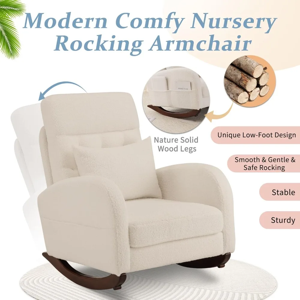 

Teddy Fleece Low Seat Rocking Chair,Boucle Upholstered Nursery Glider Chair with Side Pockets,Accent Arm Chair with, Customized