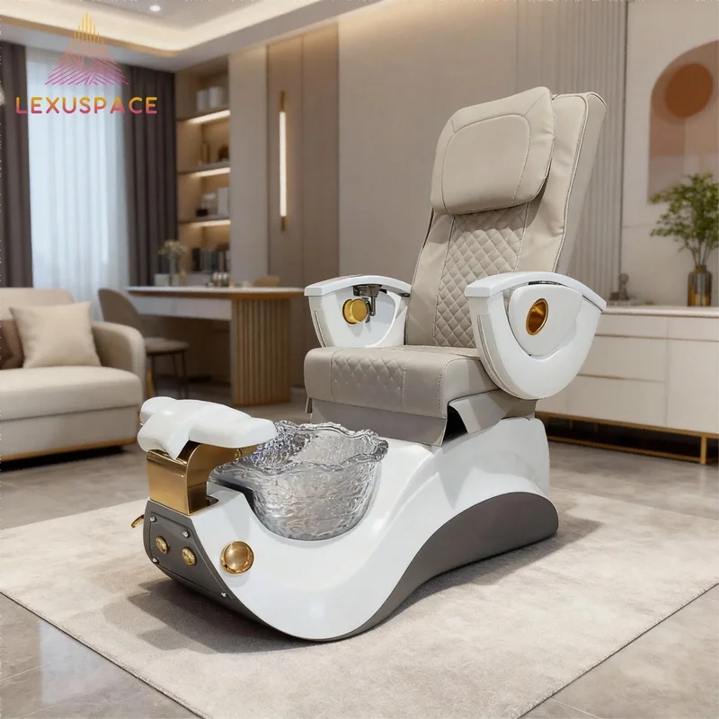 Economic Customization Adjustable Foot Spa Pedicure Chair with Whirlpool and Transparent Glass Bowl for Commercial Use