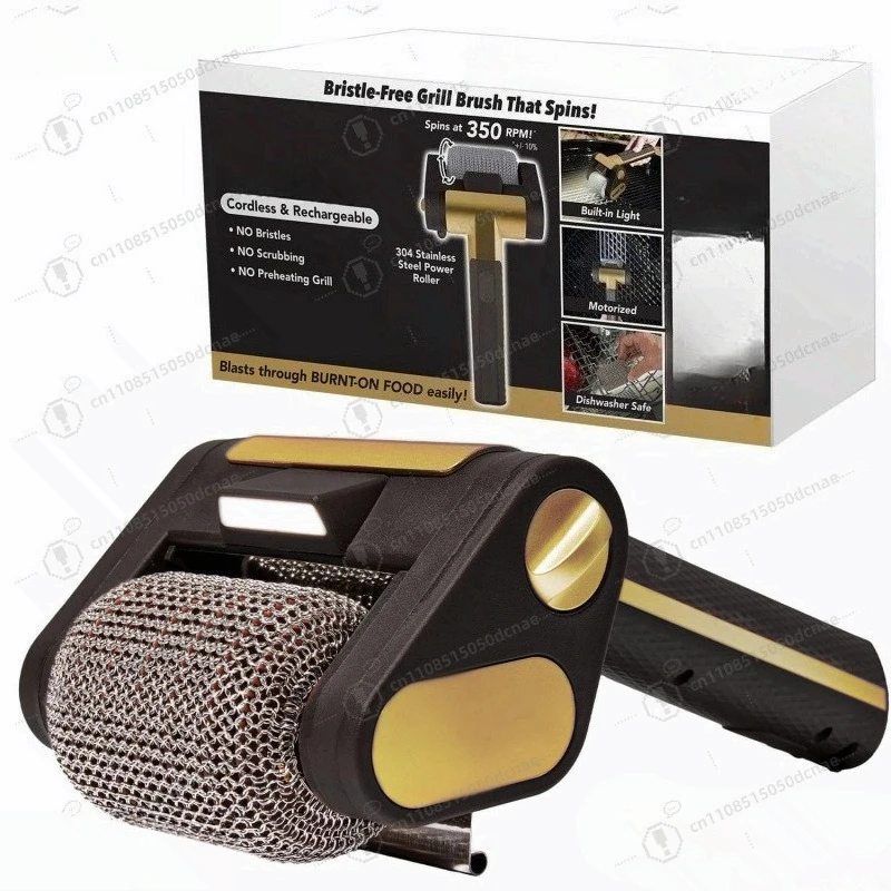 

Электрический очиститель для гриля пищевого класса - перезаряжаемый стальной ролик с LED-подсветкой, без щетинки и безопасный для ухода за грилем