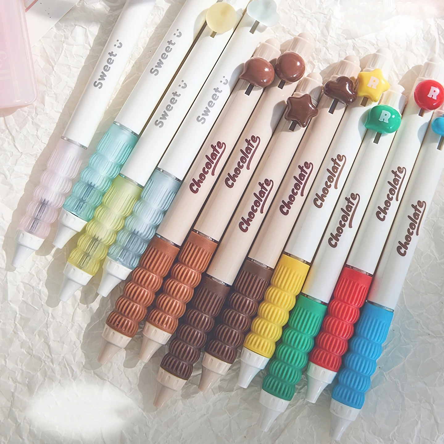 4pcs Candy Gel Pens Set Sweet Rainbow Milk Chocolate 0.5mm Ballpoint Quick-dry Black Color Ink for Writing School A7711