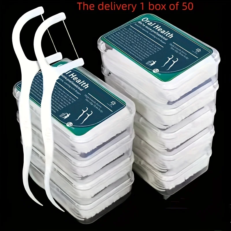 Portable disposable dental floss sticks, deep cleaning floss, care for oral and dental health, home essential,50 pieces in total