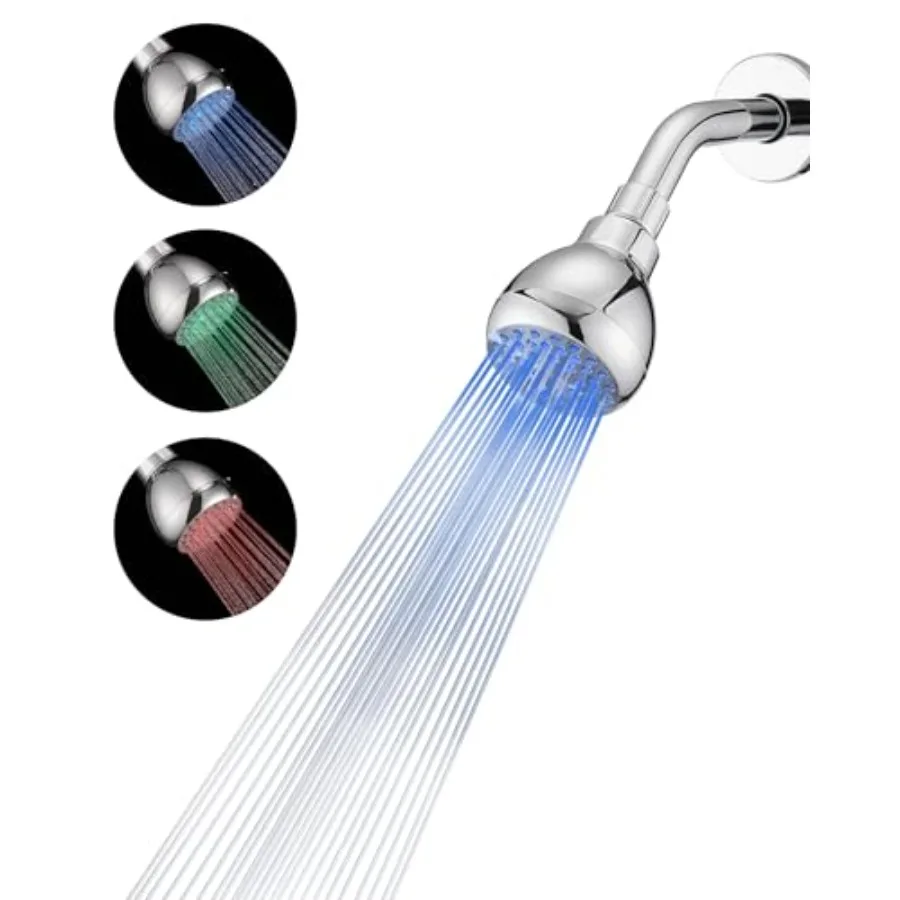 

High Pressure Led Showerhead, High Flow Shower Head with 3 Colors Light Changing, Changes Color with, Basic Showerhead with lig