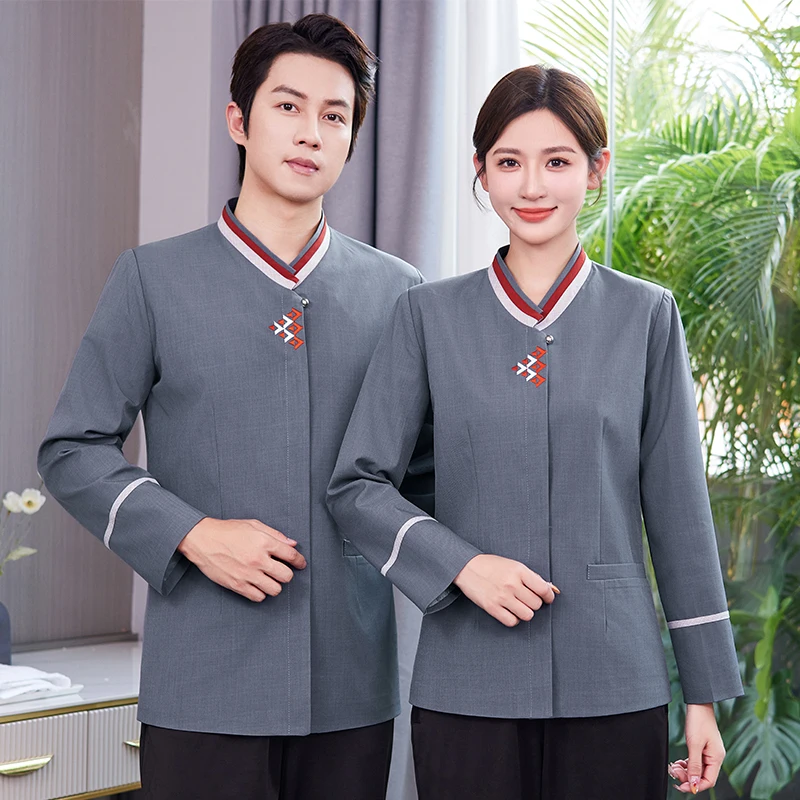 Men And Women The Same Cleaning Hotel Chef Wear Long Sleeve Work Clothes Custom LOGO Housekeeping Cleaners Clothing