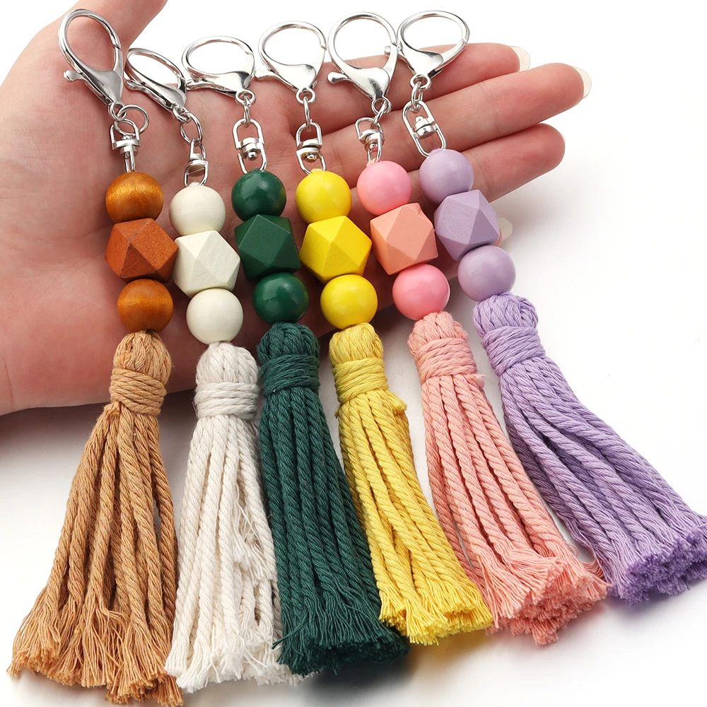 1Pcs 20cm Handwoven Beads Tassel Keychain Multicolor Keychain For DIY Men Women Handbag Pendant Accessories Jewelry Gifts