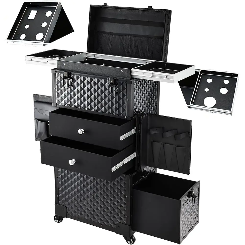 

Косметологический кейс на колесах, передвижной кейс для визажистов и парикмахеров, профессиональный кейс для макияжа с замком