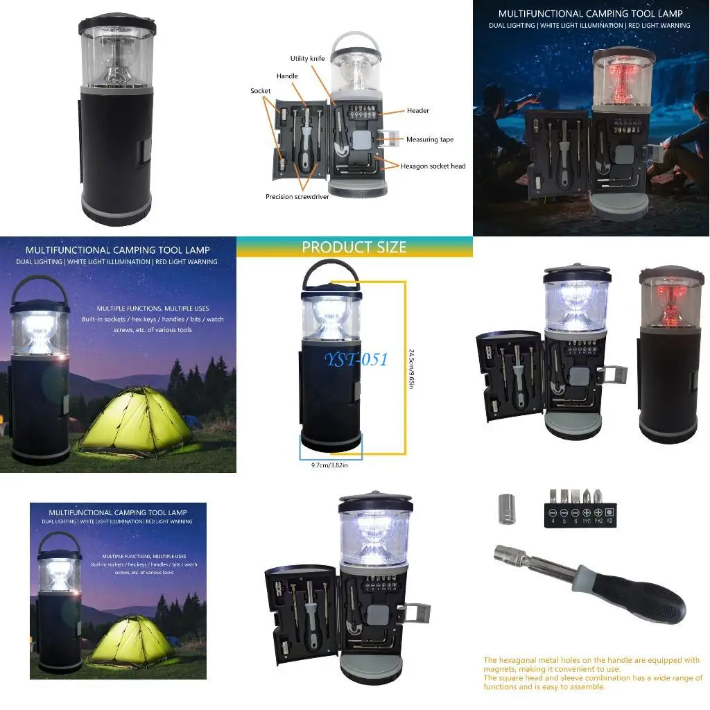 

E15A Rechargeable Camping Light with Replaceable Tool Heads Waterproof Outdoor Accessory
