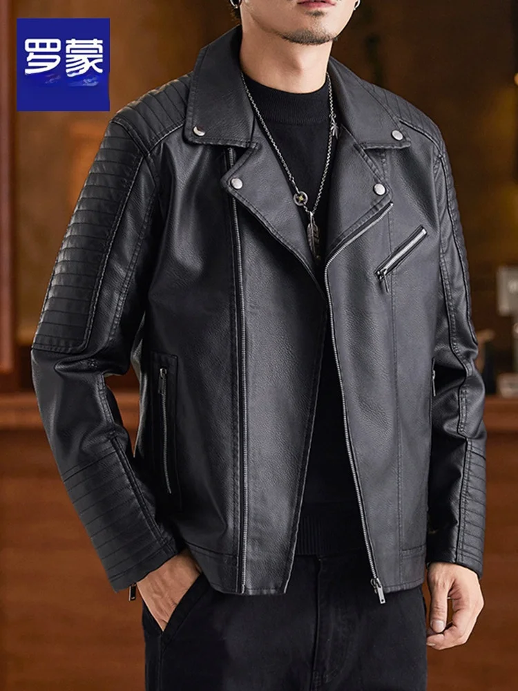 

Lormen High-End Men's Leather Jaet American Retro Sle Spring Autumn Faion Motorcycle Coat Outerwear Stand Fit Fce...