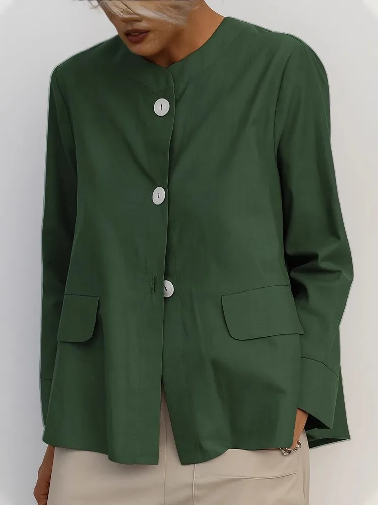 

CPSYMYM New Fashion Long Sleeve Shirt Jackets Women Spring Fall Stand Collar Button Up Outwear Solid Work Coats Casual Loose Ja