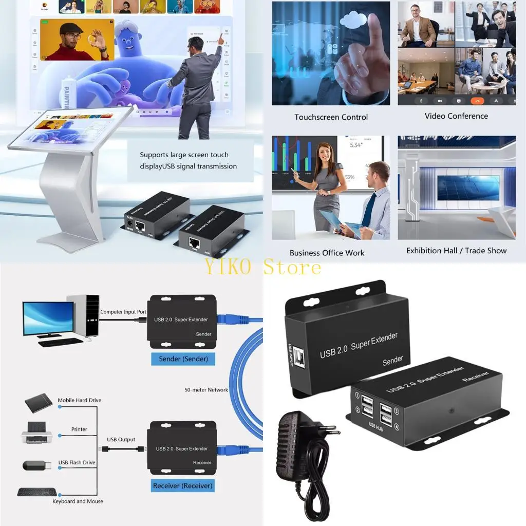 

K32C USB2.0 Over Cat5e Cable Extender Stable Connection for Video Transfer Office Home