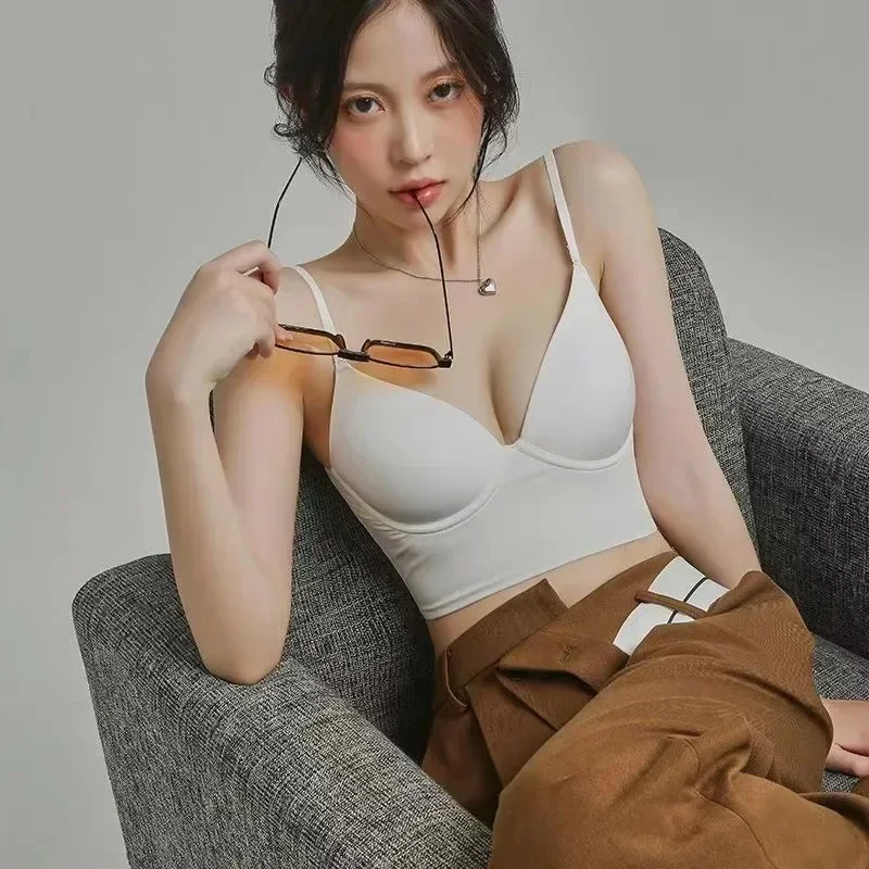 

속옷 Invisible Bra with Bare Open Back Sexy Women U Underwear Small Chest Pudh Up Gathered Lingerie Thin Vest Seamless Backless