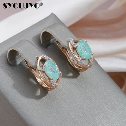 SYOUJYO Snow Green Natural Zircon Drop Earrings For Women 585 Rose Gold Color Luxury Jewelry Trendy Wedding English Earring Gift