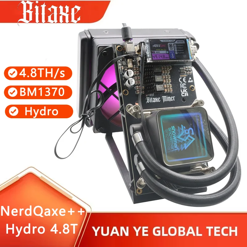 Nuevo Bitaxe Miner NerdQaxe ++ Hydro 4.8TH/s 60W BTC enfriador de líquido minero 4 * BM1370 Chips ASIC 2,4G WiFi máquina criptográfica