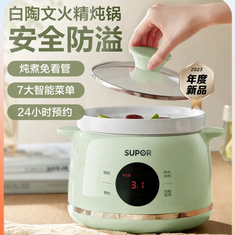 220V Ceramic Electric Stewpot with Automatic Soup and Porridge Cooking Function for 1-2 Persons