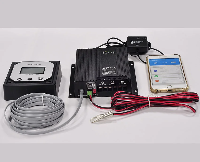 12V 24V 40A MPPT APP Solar Charge Controller with DC Load Monitoring BT 10 for Lead-Acid Lithium Battery