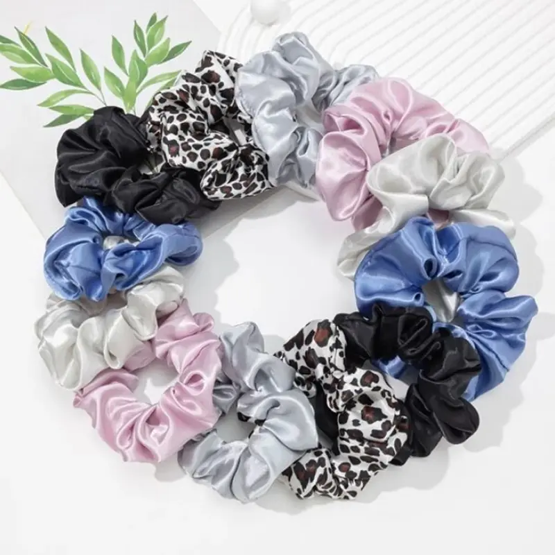 12pcs New Satin Fabric Sausage Loop Hair Rings Set Solid Colour Fabric Loop Hair Rope