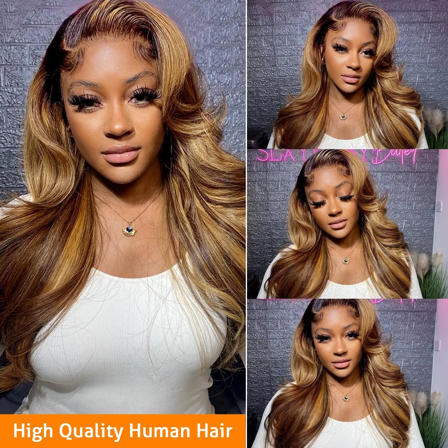30 Inch Honey Blonde Ombre 13X4 HD Lace Front Wig Human Hair Highlight Body Wave Lace Frontal Wigs Pre Plucked 4/27 Colored image 4