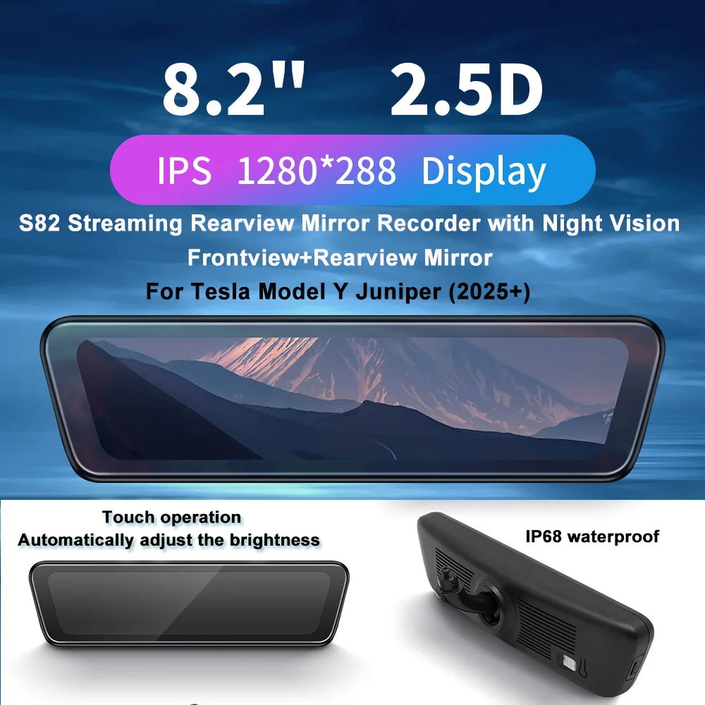 

S82 Stream Rearview Mirror Recorder for Model Y Juniper Front Rear Dashcam Camera Drive Recorder with Night Vision Accessories