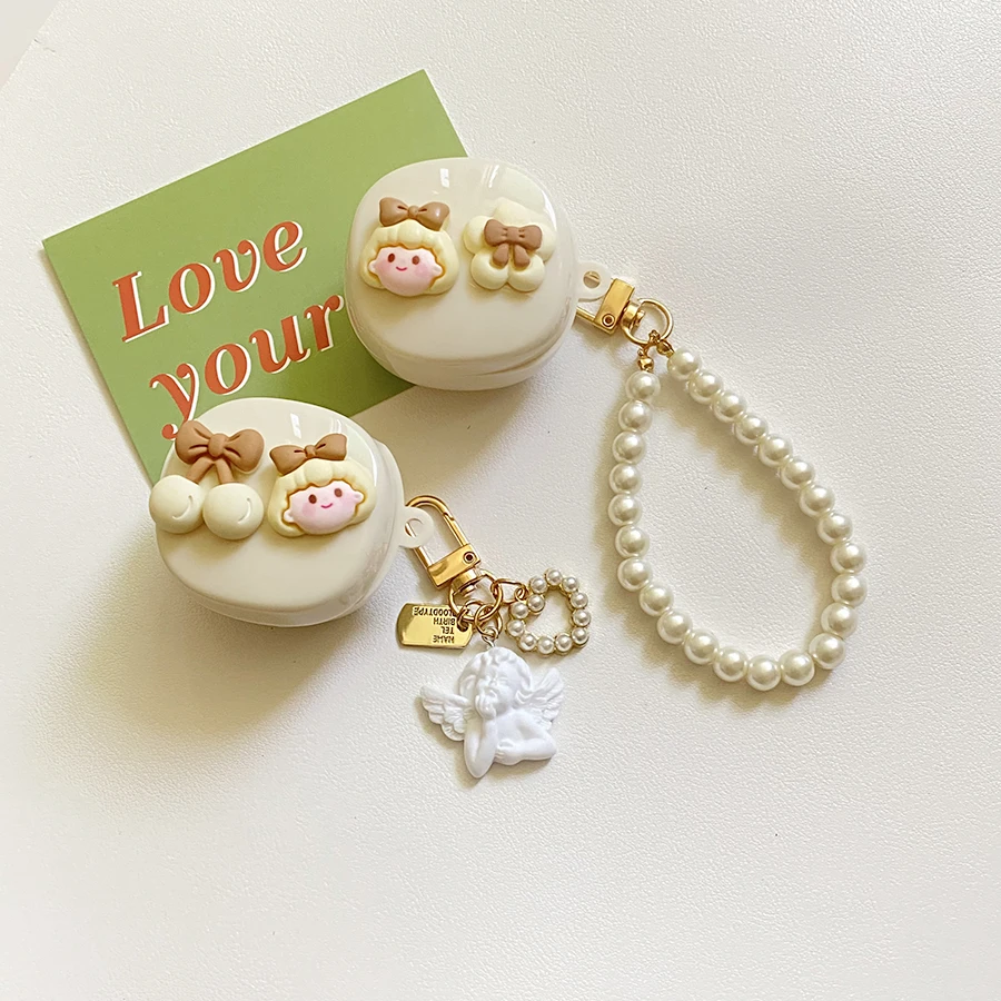 สำหรับ Samsung Galaxy Buds สด/Galaxy Buds 2 / Buds PRO กรณีน่ารักดอกไม้เกาหลีหมีการ์ตูนพวงกุญแจซิลิโคนหูฟัง Funda