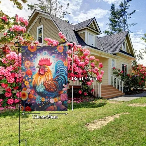 colorful rooster Garden Flags Double Sided,Garden Flags for All, 12x18 XXQ