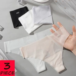 3PCS/SET Summer Ice Silk Seamless G-string Underwear Ladies Transparent Ultra-thin Sense Quick-drying Fitness Thong Panties