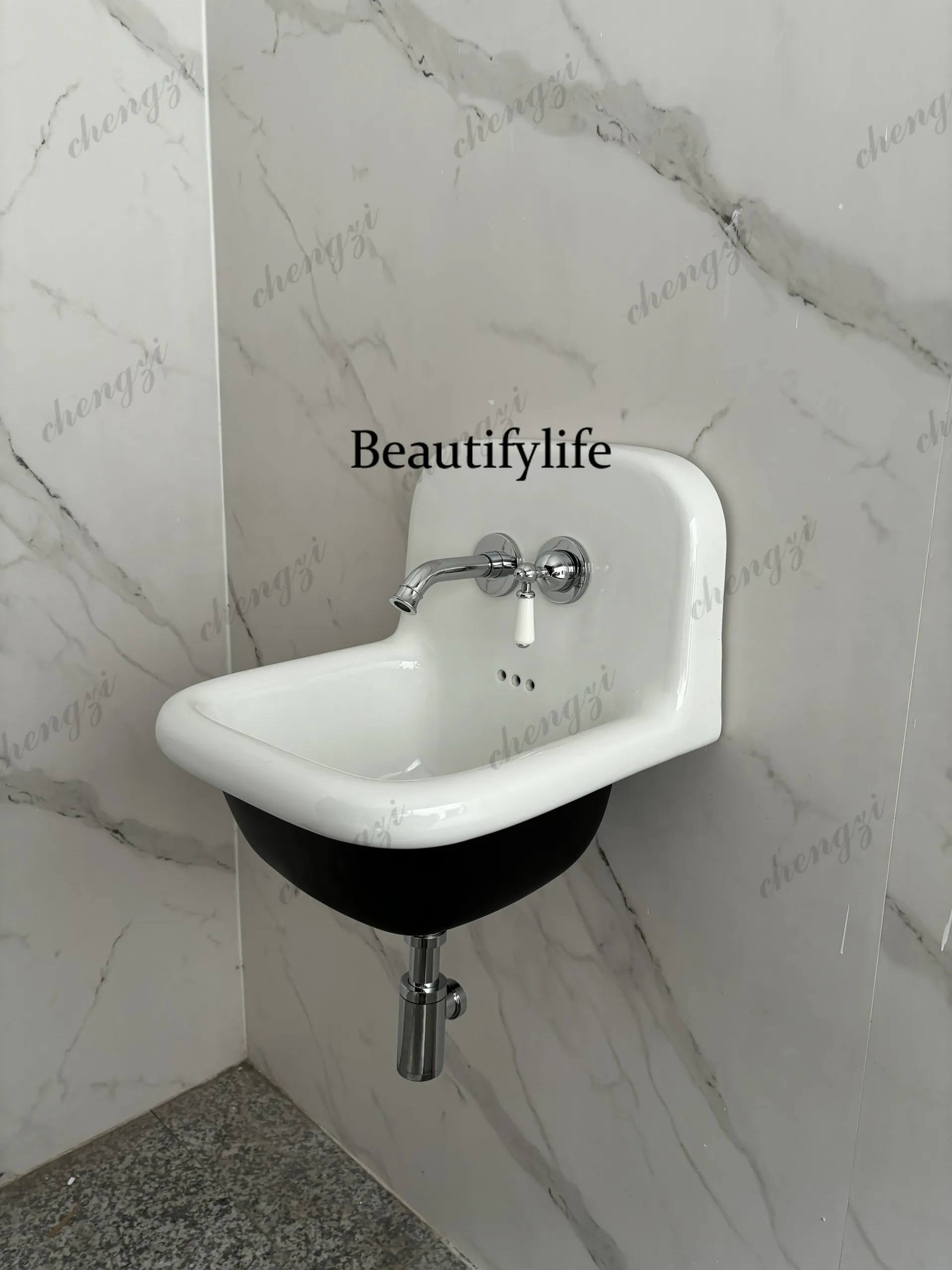 Wall-mounted retro wash basin, bathroom ultra-deep mouthwash basin, high-value hanging basin