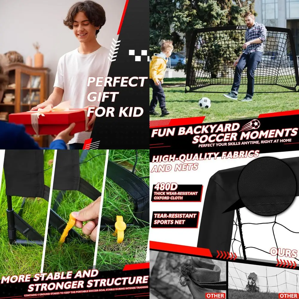 

Портативный набор футбольных ворот для детей - размеры 5x3 и 6x4, идеально подходят для тренировок, игр на заднем дворе и юношеских тренировок, в комплекте с сумкой для переноски.