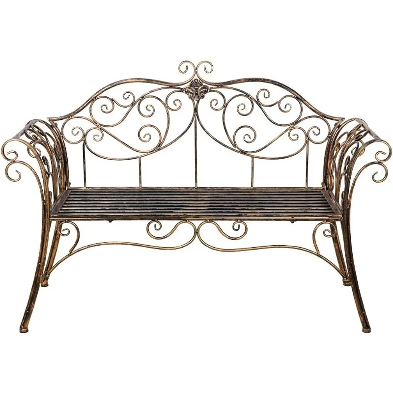 Banc de jardin en métal bronze e, chaise 2 places pour jardin, cour, véranda et véranda