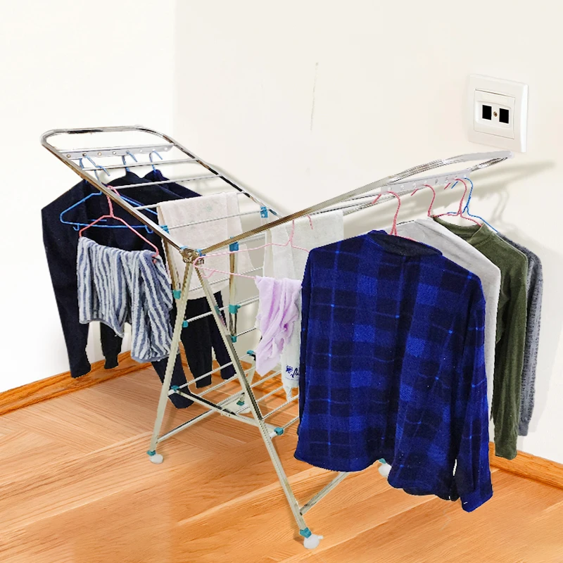 Portable Folding Clothes Drying Rack , Large Laundry Drying Rack  Drying Rack Clothing for Outdoor with Wheels