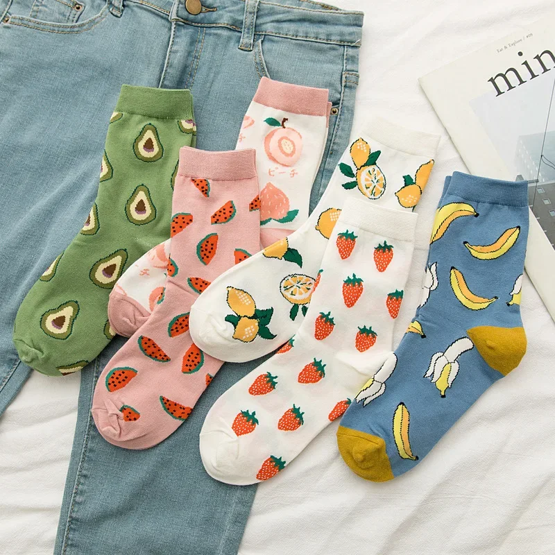 New Fashion Socks Kawaii Cotton Watermelon Strawberry Banana Avocado Women Korean Version of Socks