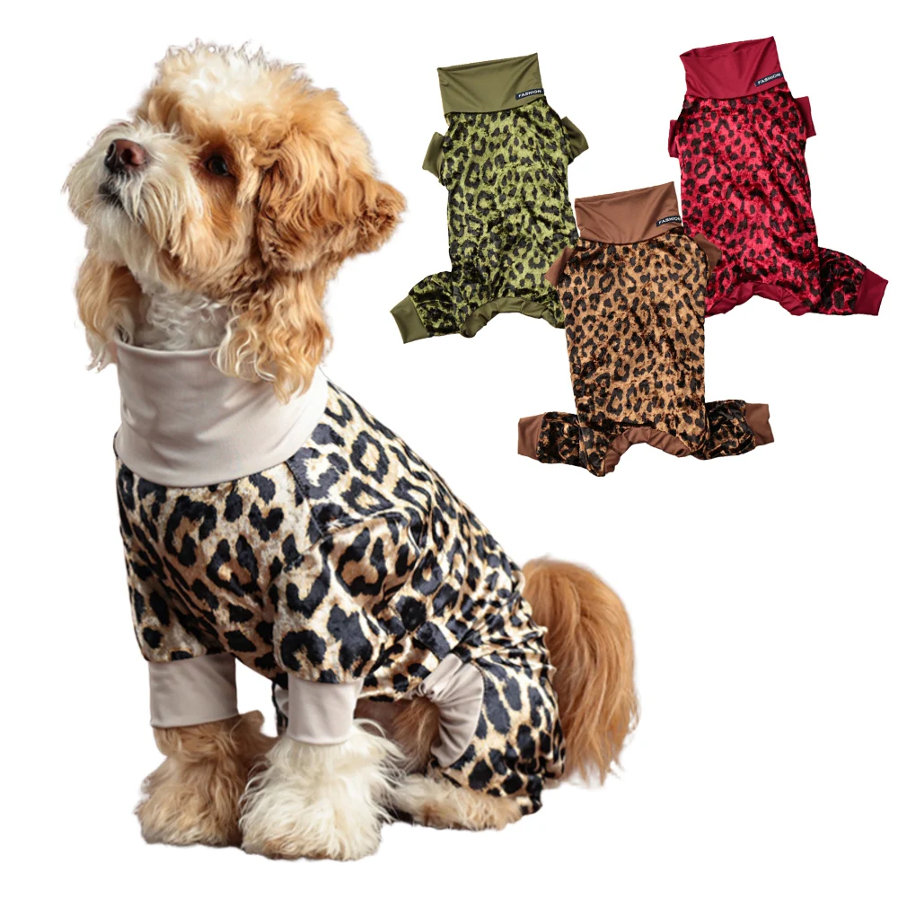 

2025 New Pet Clothes,Leopard Dog Pajamas for Small Medium Dogs ,Anti-Shedding Puppy Home Wear,Soft Fabric Overalls for Dogs