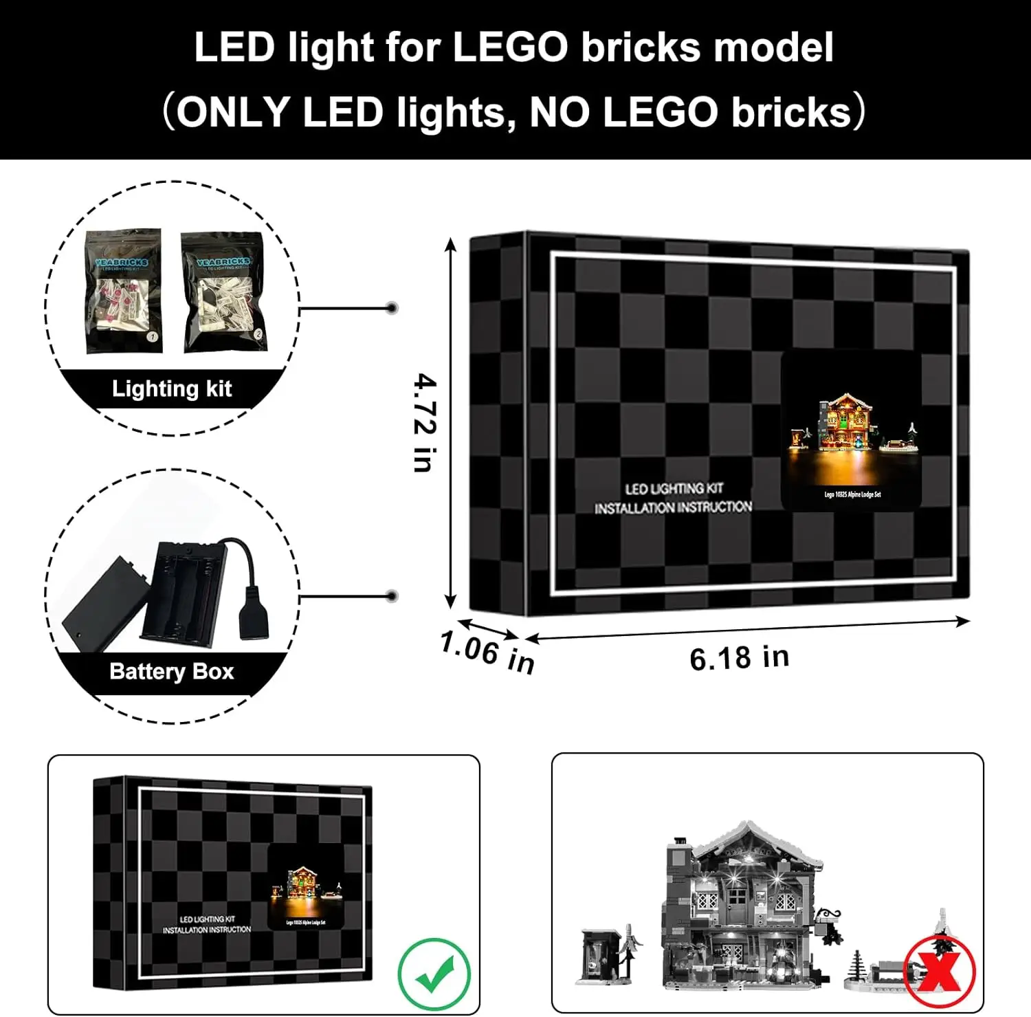 Hprosper 5V LED Light for 10325 Icons Alpine Lodge Decorative Lamp With Battery Box (Not Include Lego Building Blocks)