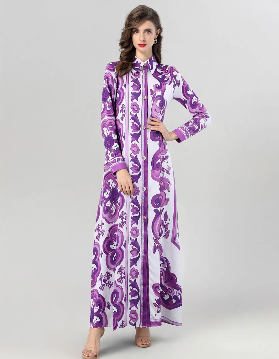 Abito da donna Colletto rovesciato Maniche lunghe Abiti dritti alla moda stampati