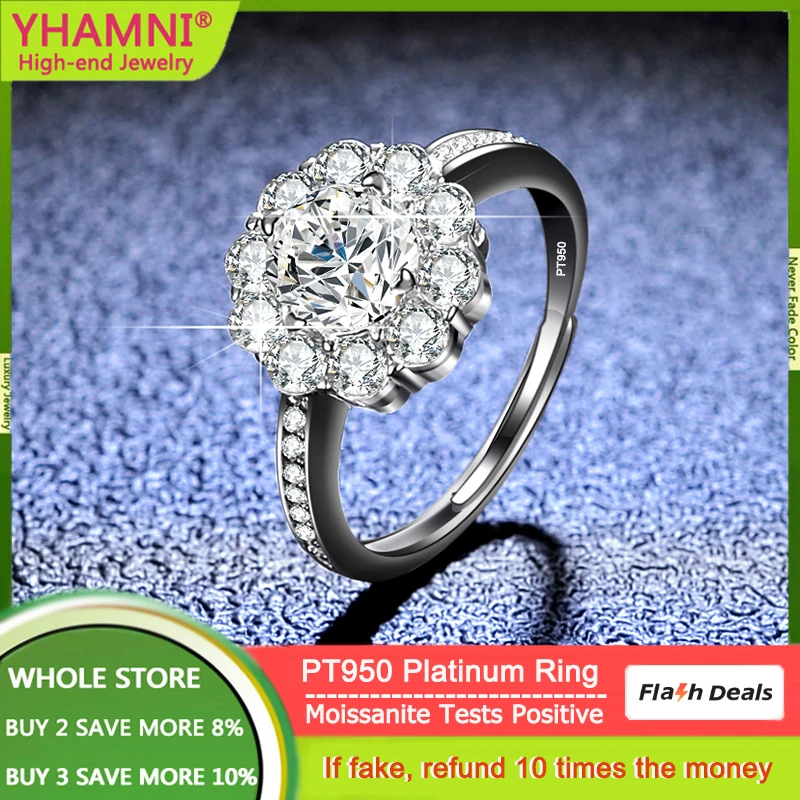 1CT PT950 Platinum Moissanite Engagement Ring Big Flower Shaped Brilliant D Color VVS1 Diamond High-Quality Jewelry for Women