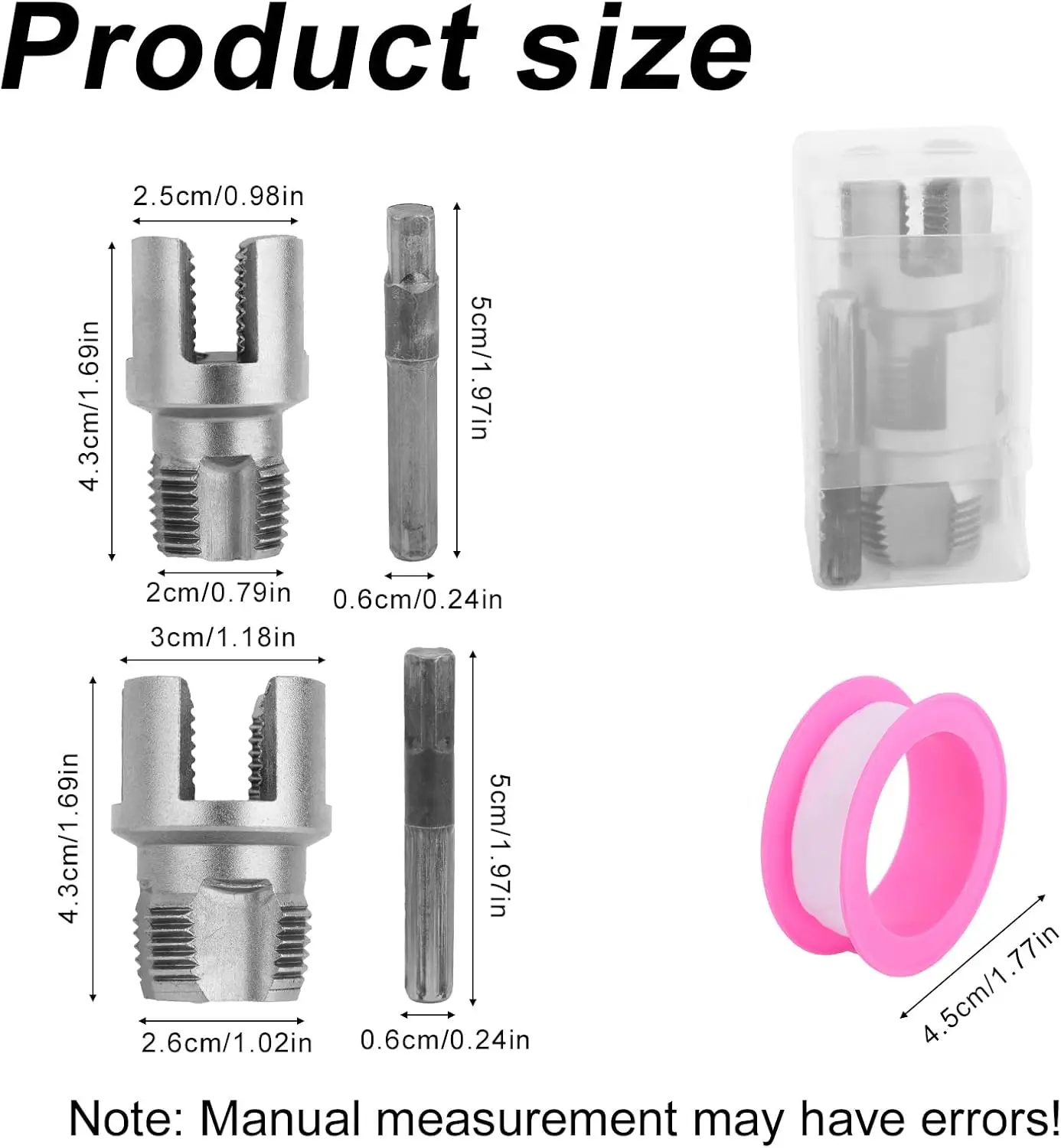 2pcs PVC Pipe Threading Threader Tool Kit,  1/2'' & 3/4'' Dies Set with 2 Roll Seal Raw Tapes for Electric Drill
