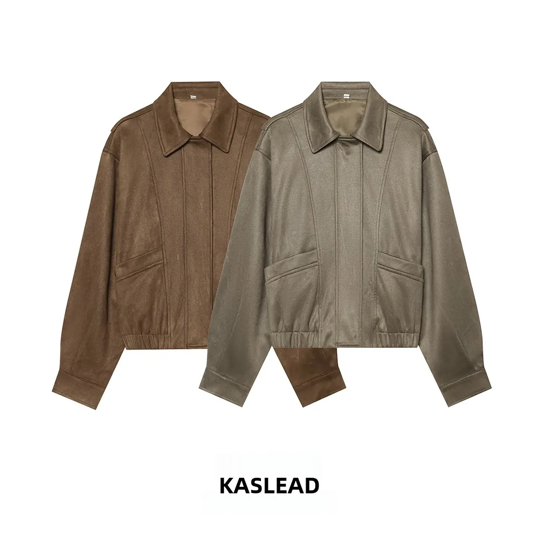 KASLEAD New Women's Fashionable Long Sleeve Coat Chimney Collar Versatile Stylish Outerwear Polyester Fiber Autumn Season