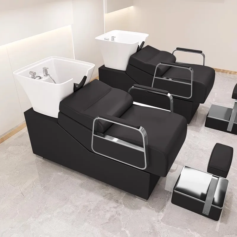 High-performance water spray shampoo bed, semi-reclining stainless steel shampoo chair, ceramic deep basin shampoo table
