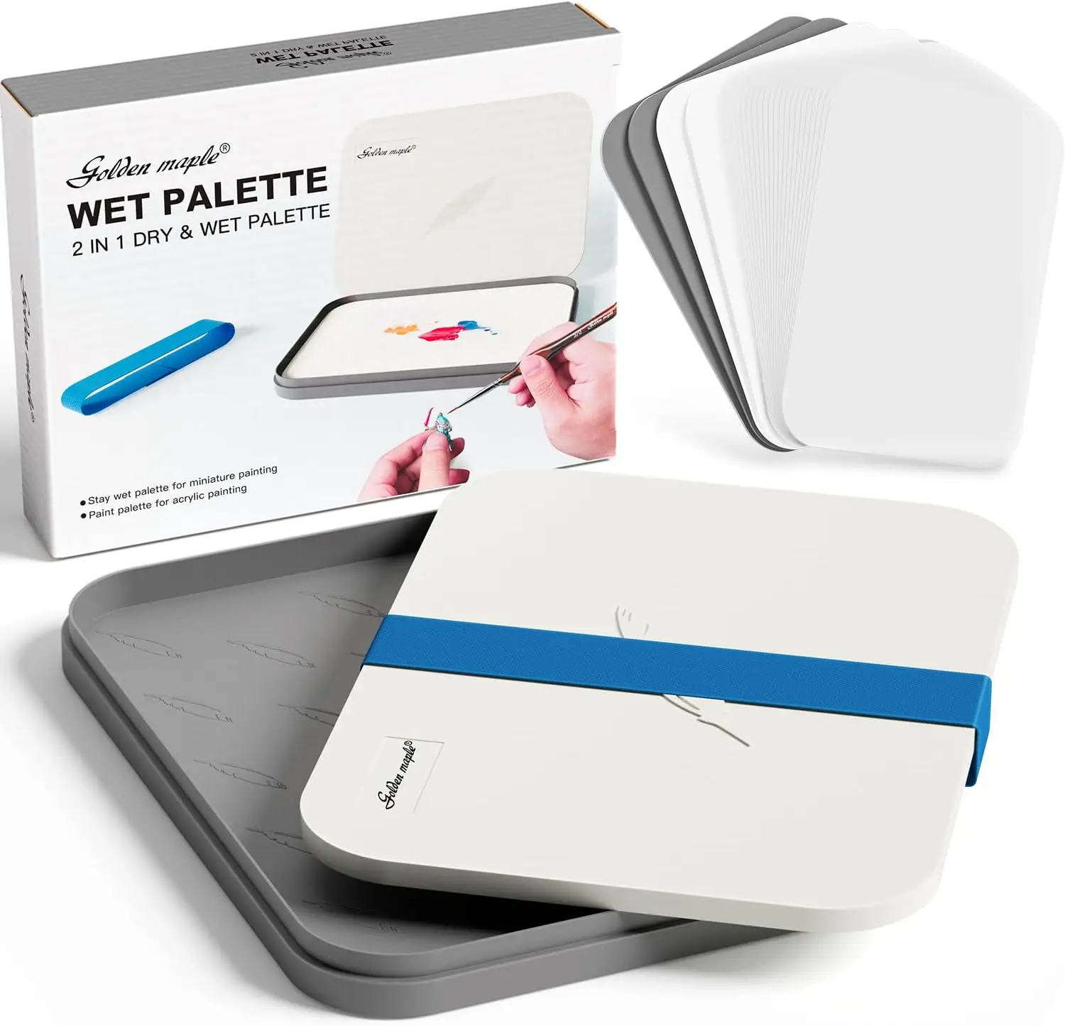 

Wet Pallet for Painting Miniatures - 2 in 1 Dry and Wet Palette with Lid, Including 100PCS Palette Paper, 4PCS Sponge