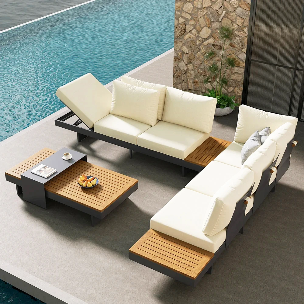 

Customized outdoor sofa teak aluminum alloy rain-proof and sun-proof tea table courtyard villa hotel