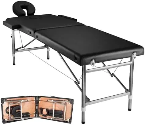 Portable Massage Bed, Foldable Lash Table for Salon & Spa, Height Adjustable PU Leather Facial & Tattoo Massage Bed