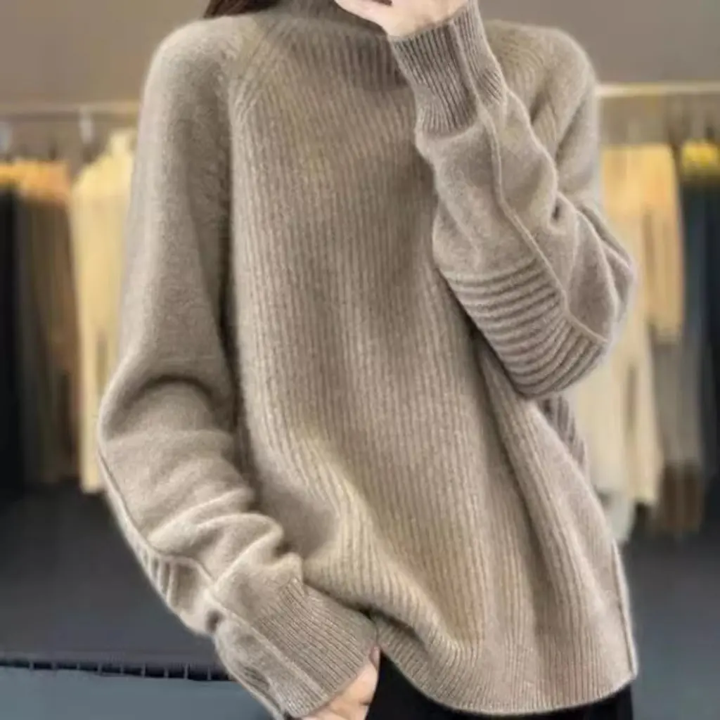 

Women's Imitation Cashmere Knitted Sweater High Collar Thickened Wool Top Elegant Loose Fit for Autumn Winter Commuter